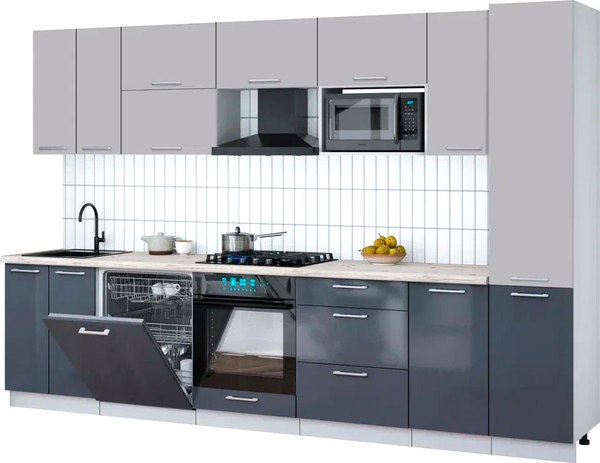 Кухонный гарнитур Интерлиния Мила Gloss 3.2-ПМ2 - фото