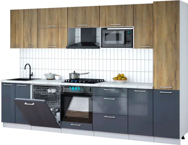 Кухонный гарнитур Интерлиния Мила Gloss 3.2-ПМ2 - фото