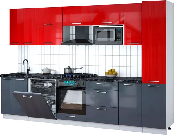 Кухонный гарнитур Интерлиния Мила Gloss 3.2-ПМ2 - фото