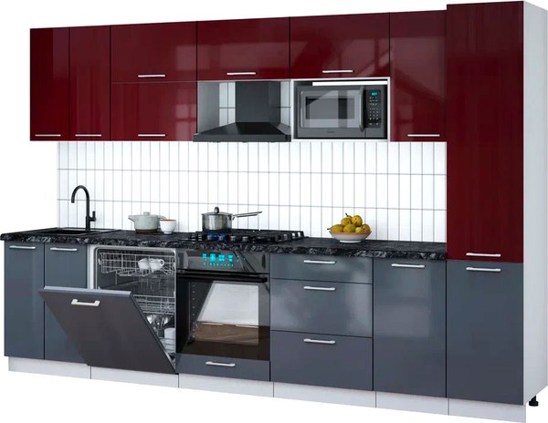 Кухонный гарнитур Интерлиния Мила Gloss 3.2-ПМ2 - фото