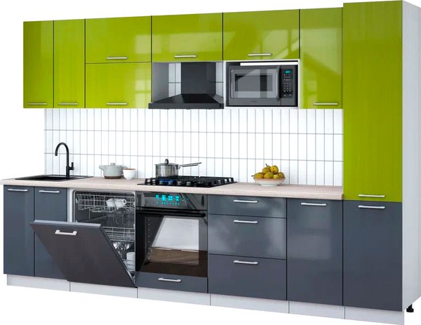 Кухонный гарнитур Интерлиния Мила Gloss 3.2-ПМ2