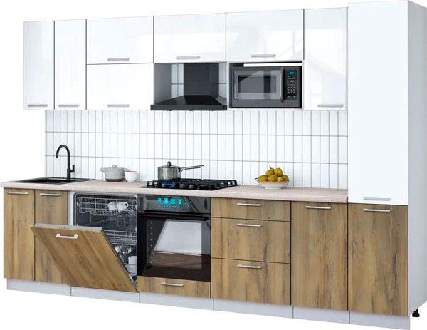 Кухонный гарнитур Интерлиния Мила Gloss 3.2-ПМ2 - фото