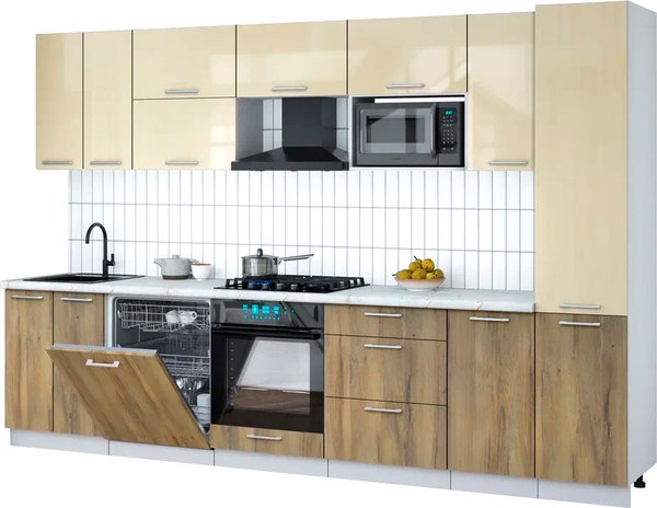 Кухонный гарнитур Интерлиния Мила Gloss 3.2-ПМ2 - фото