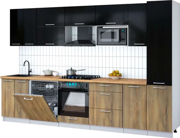 Кухонный гарнитур Интерлиния Мила Gloss 3.2-ПМ2 - фото