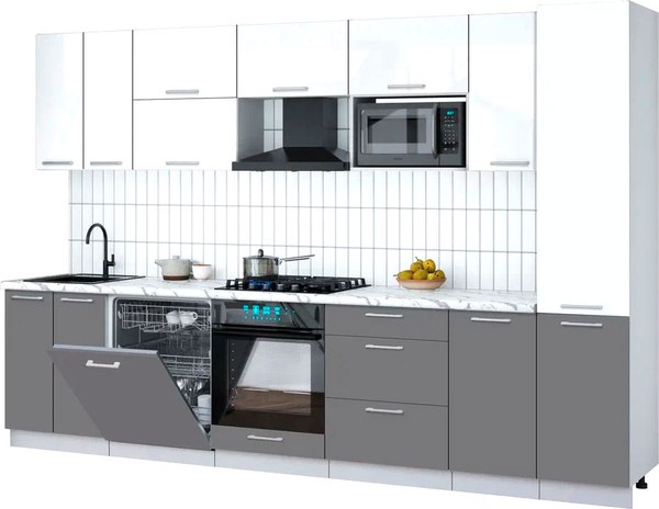 Кухонный гарнитур Интерлиния Мила Gloss 3.2-ПМ2 - фото