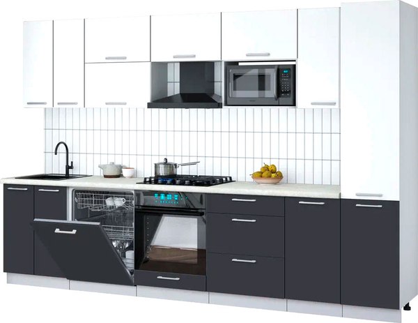 Кухонный гарнитур Интерлиния Мила Gloss 3.2-ПМ2 - фото