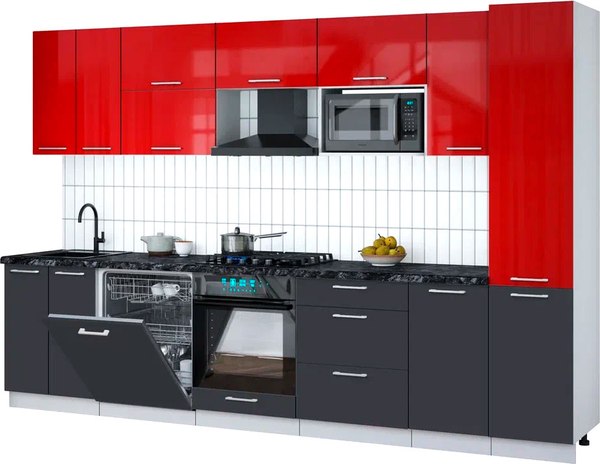 Кухонный гарнитур Интерлиния Мила Gloss 3.2-ПМ2 - фото