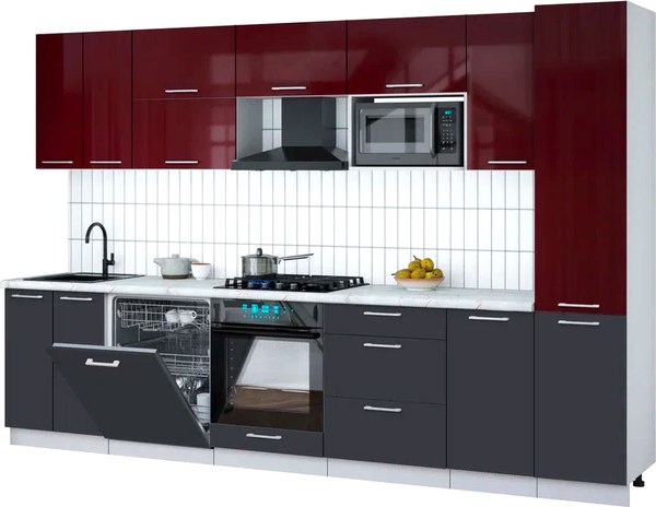 Кухонный гарнитур Интерлиния Мила Gloss 3.2-ПМ2 - фото