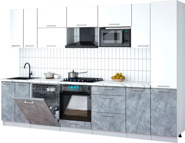 Кухонный гарнитур Интерлиния Мила Gloss 3.2-ПМ2 - фото