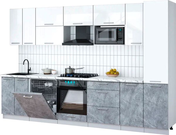Кухонный гарнитур Интерлиния Мила Gloss 3.2-ПМ2 - фото