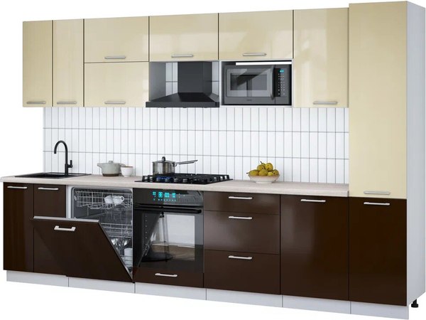 Кухонный гарнитур Интерлиния Мила Gloss 3.3-ПМ2 - фото