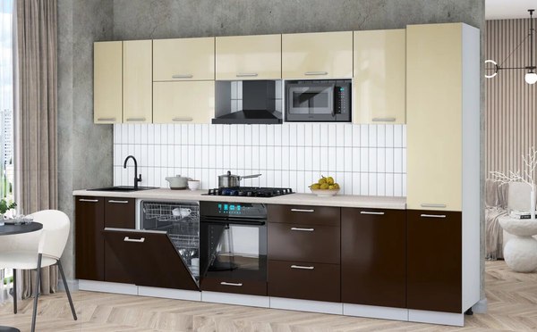 Кухонный гарнитур Интерлиния Мила Gloss 3.3-ПМ2