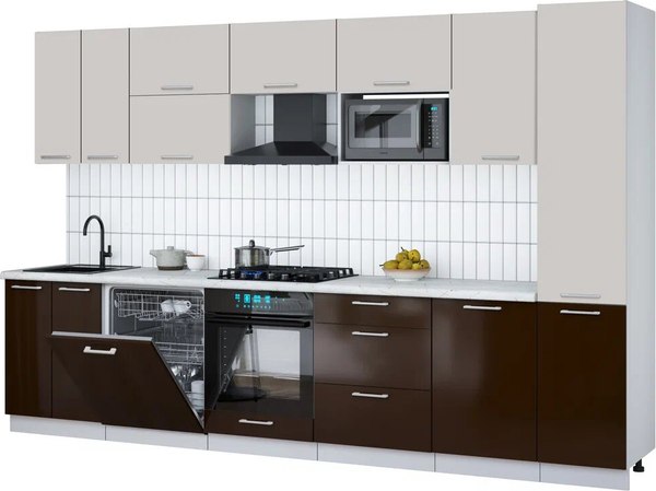 Кухонный гарнитур Интерлиния Мила Gloss 3.3-ПМ2 - фото