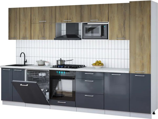 Кухонный гарнитур Интерлиния Мила Gloss 3.3-ПМ2 - фото