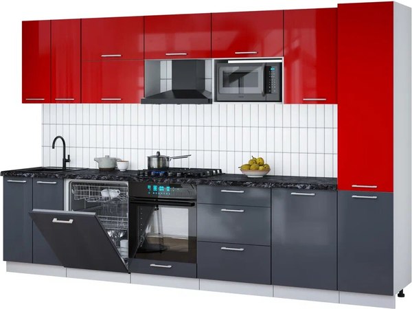 Кухонный гарнитур Интерлиния Мила Gloss 3.3-ПМ2 - фото