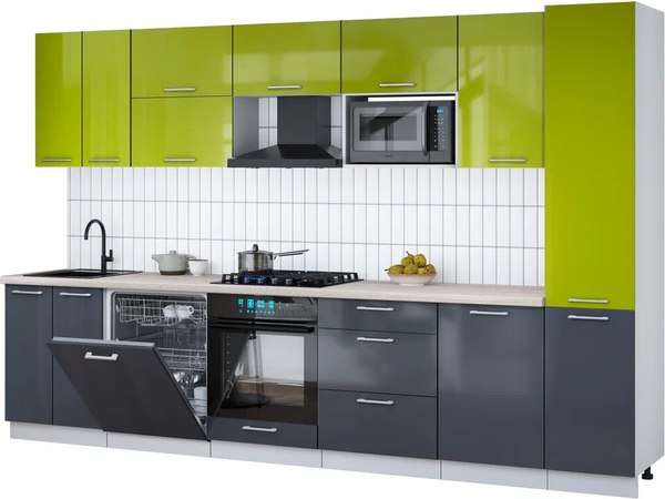 Кухонный гарнитур Интерлиния Мила Gloss 3.3-ПМ2 - фото