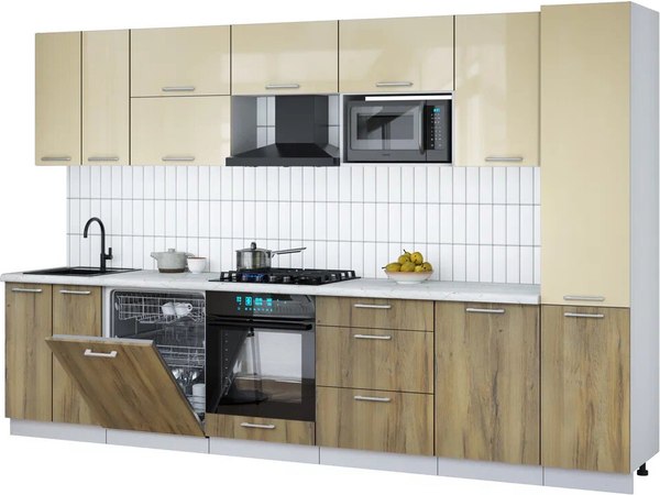 Кухонный гарнитур Интерлиния Мила Gloss 3.3-ПМ2 - фото