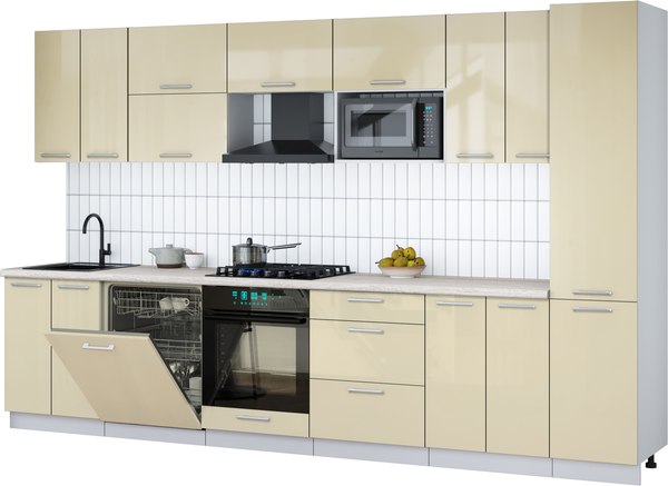 Кухонный гарнитур Интерлиния Мила Gloss 3.4-ПМ2 - фото