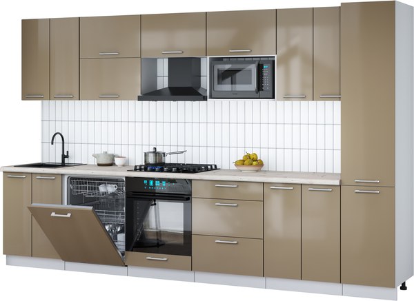 Кухонный гарнитур Интерлиния Мила Gloss 3.4-ПМ2 - фото