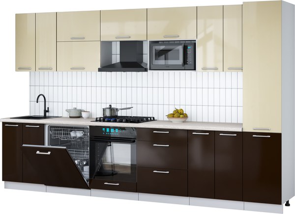 Кухонный гарнитур Интерлиния Мила Gloss 3.4-ПМ2 - фото