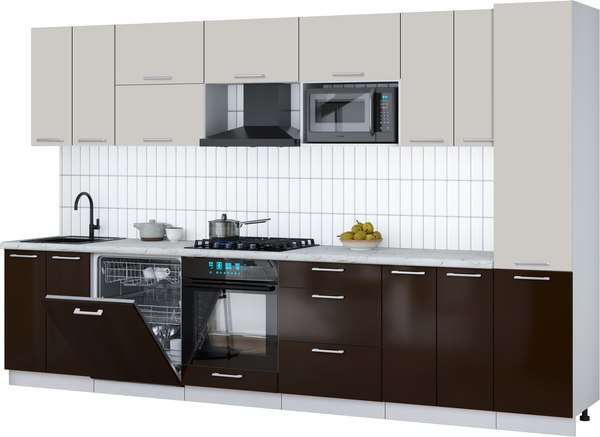 Кухонный гарнитур Интерлиния Мила Gloss 3.4-ПМ2 - фото