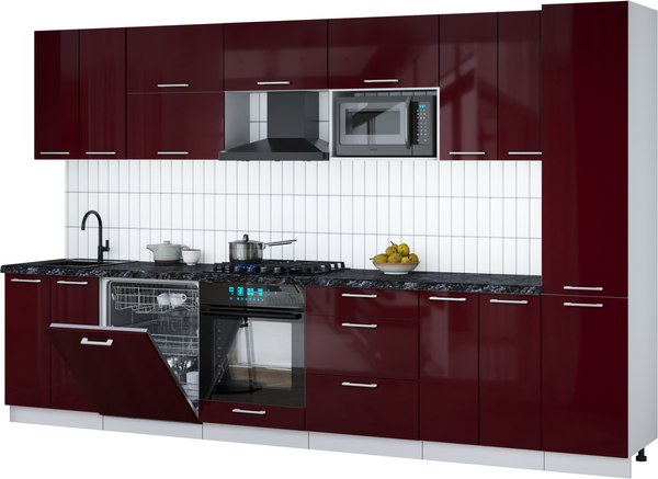 Кухонный гарнитур Интерлиния Мила Gloss 3.4-ПМ2 - фото