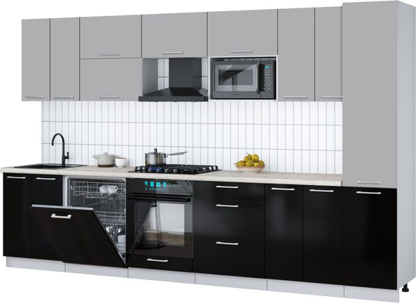 Кухонный гарнитур Интерлиния Мила Gloss 3.4-ПМ2 - фото