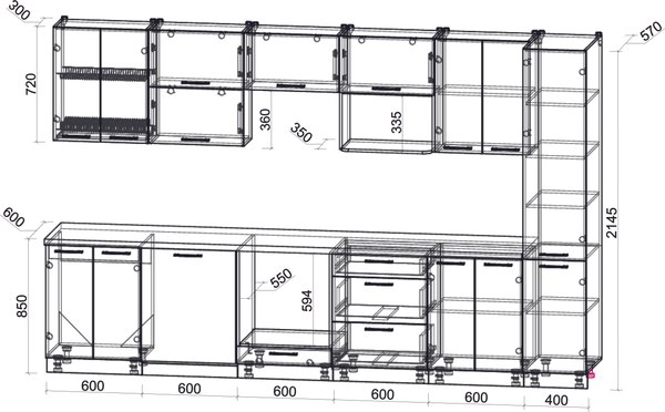 Кухонный гарнитур Интерлиния Мила Gloss 3.4-ПМ2