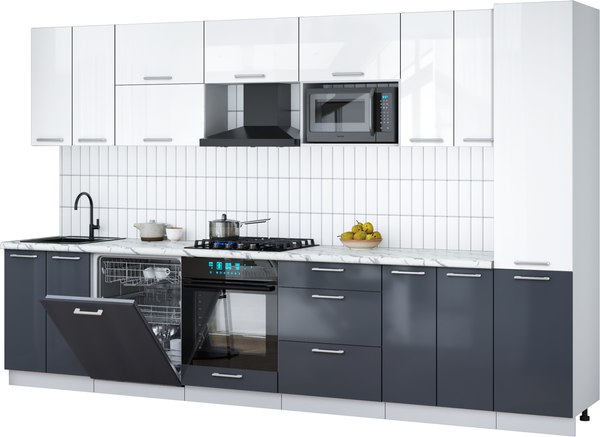 Кухонный гарнитур Интерлиния Мила Gloss 3.4-ПМ2 - фото