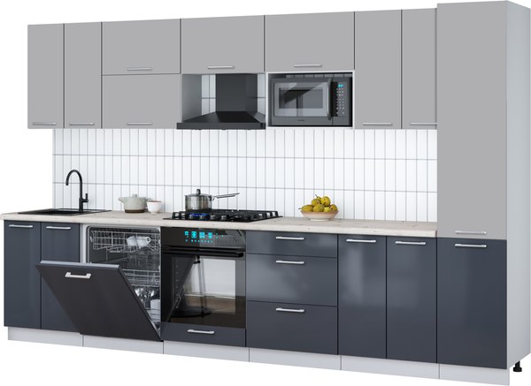 Кухонный гарнитур Интерлиния Мила Gloss 3.4-ПМ2 - фото