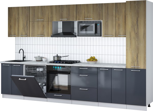 Кухонный гарнитур Интерлиния Мила Gloss 3.4-ПМ2 - фото