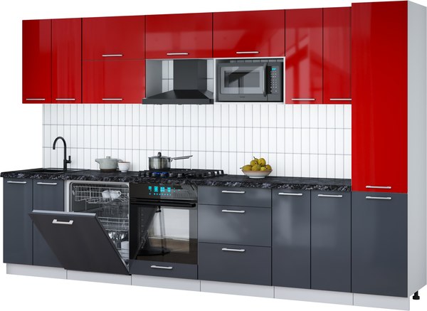 Кухонный гарнитур Интерлиния Мила Gloss 3.4-ПМ2 - фото