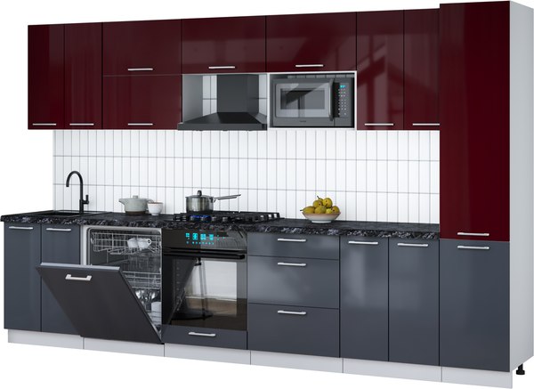 Кухонный гарнитур Интерлиния Мила Gloss 3.4-ПМ2 - фото