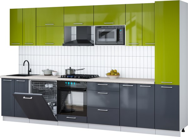 Кухонный гарнитур Интерлиния Мила Gloss 3.4-ПМ2 - фото