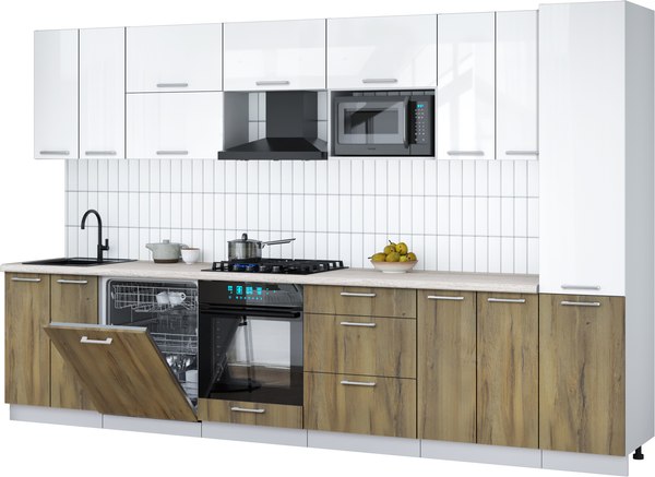 Кухонный гарнитур Интерлиния Мила Gloss 3.4-ПМ2 - фото