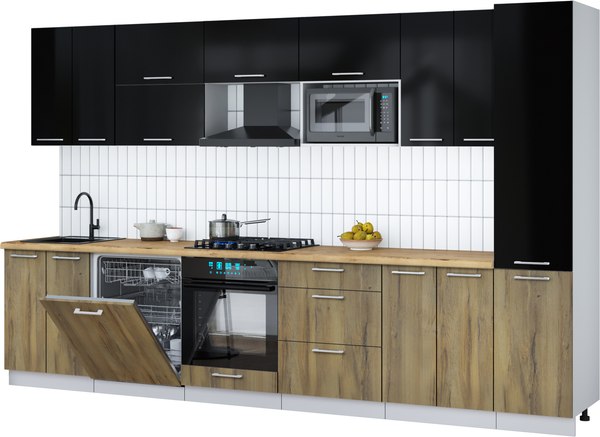 Кухонный гарнитур Интерлиния Мила Gloss 3.4-ПМ2 - фото