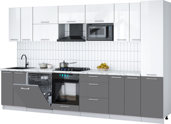Кухонный гарнитур Интерлиния Мила Gloss 3.4-ПМ2 - фото