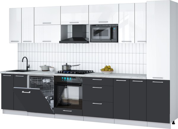 Кухонный гарнитур Интерлиния Мила Gloss 3.4-ПМ2 - фото