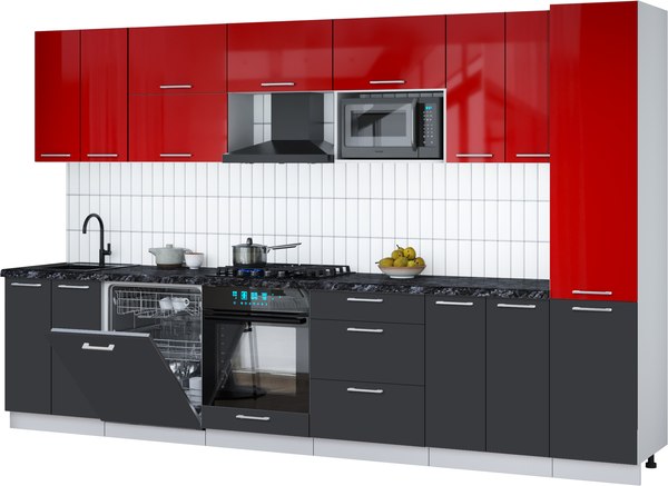 Кухонный гарнитур Интерлиния Мила Gloss 3.4-ПМ2 - фото