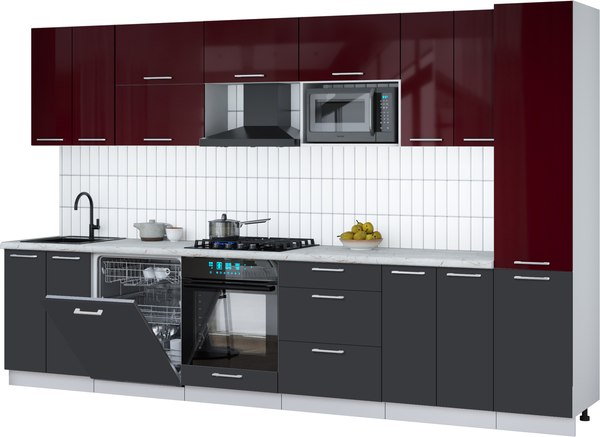 Кухонный гарнитур Интерлиния Мила Gloss 3.4-ПМ2 - фото