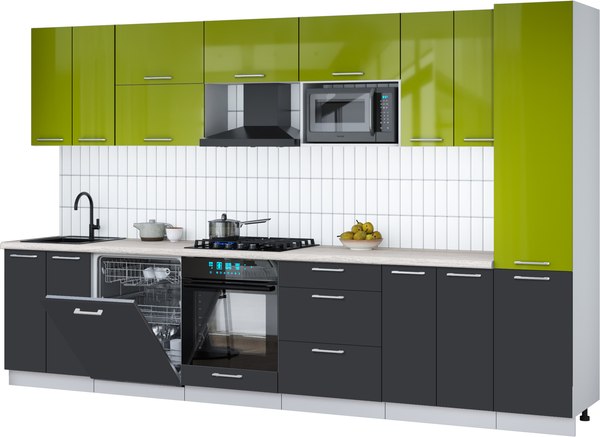 Кухонный гарнитур Интерлиния Мила Gloss 3.4-ПМ2 - фото