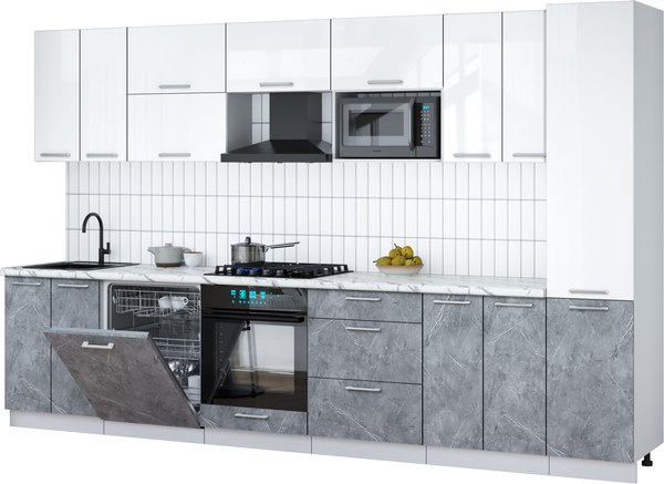 Кухонный гарнитур Интерлиния Мила Gloss 3.4-ПМ2 - фото