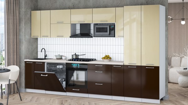 Кухонный гарнитур Интерлиния Мила Gloss 3.5-ПМ2