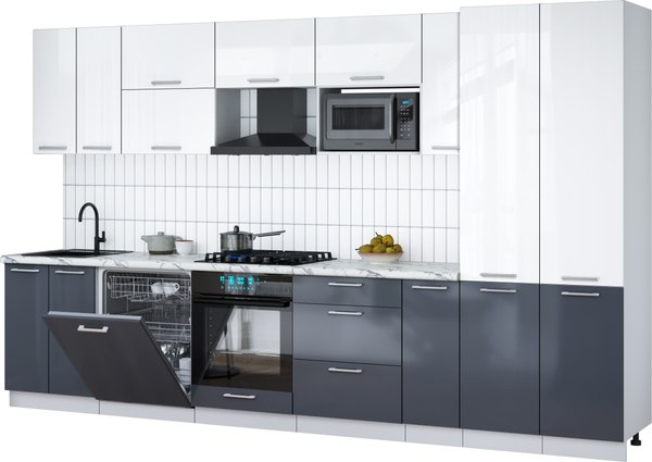 Кухонный гарнитур Интерлиния Мила Gloss 3.5-ПМ2 - фото