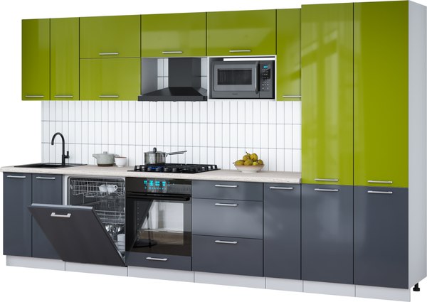 Кухонный гарнитур Интерлиния Мила Gloss 3.5-ПМ2 - фото