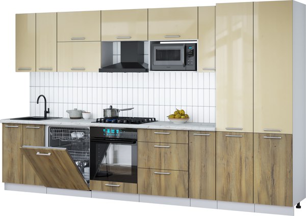 Кухонный гарнитур Интерлиния Мила Gloss 3.5-ПМ2 - фото