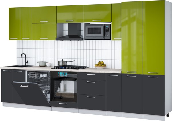 Кухонный гарнитур Интерлиния Мила Gloss 3.5-ПМ2 - фото