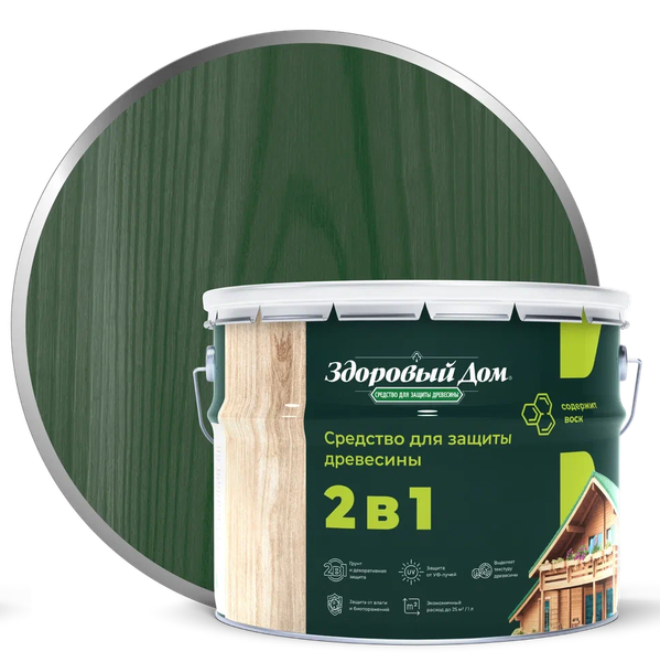 Защитно-декоративный состав Здоровый дом 2в1 Еловая зелень - фото