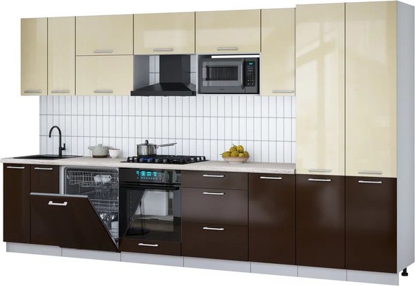 Кухонный гарнитур Интерлиния Мила Gloss 3.6-ПМ2 - фото