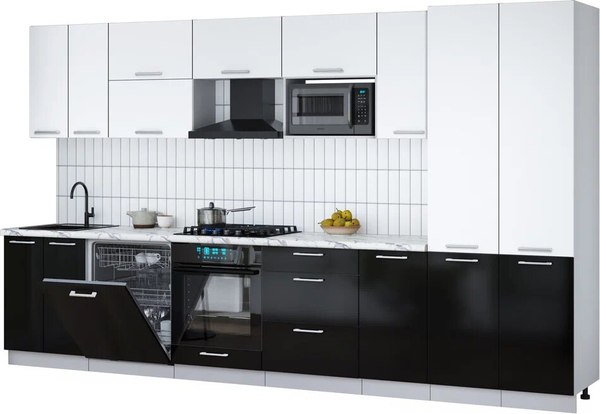 Кухонный гарнитур Интерлиния Мила Gloss 3.6-ПМ2 - фото
